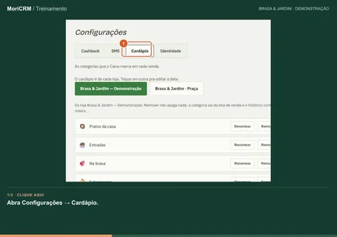 Demonstração de organize as categorias do cardápio