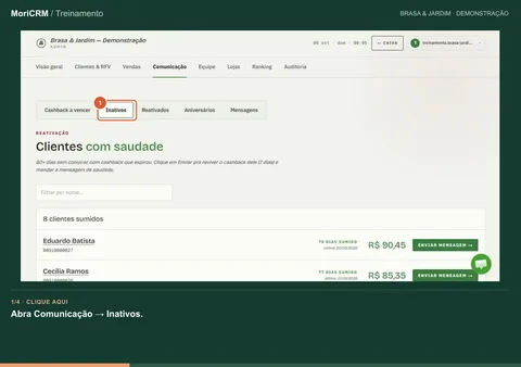 Demonstração de recupere clientes que pararam de voltar