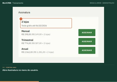 Demonstração de entenda os ciclos e a cobrança por loja