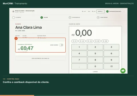 Demonstração de aplique o cashback no pagamento